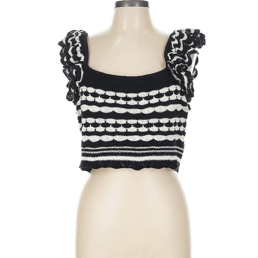 H&M Monochrome Ruffle Sleeve Crop Top
